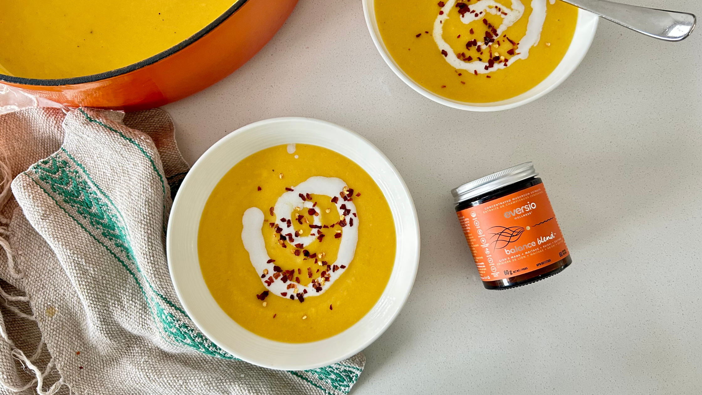 Butternut Squash Soup with Coconut Cream, Apples and Balance Blend
