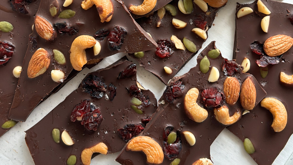 Easy No Bake Chocolate Bark with Nuts Seeds and Dried Fruit