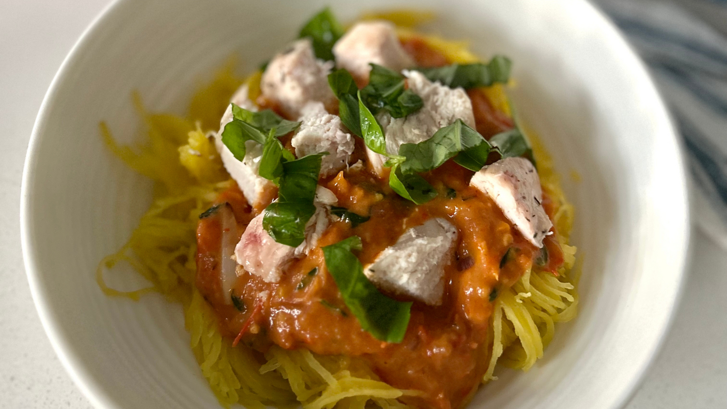 One Pan Spaghetti Squash with Roasted Veggie Sauce