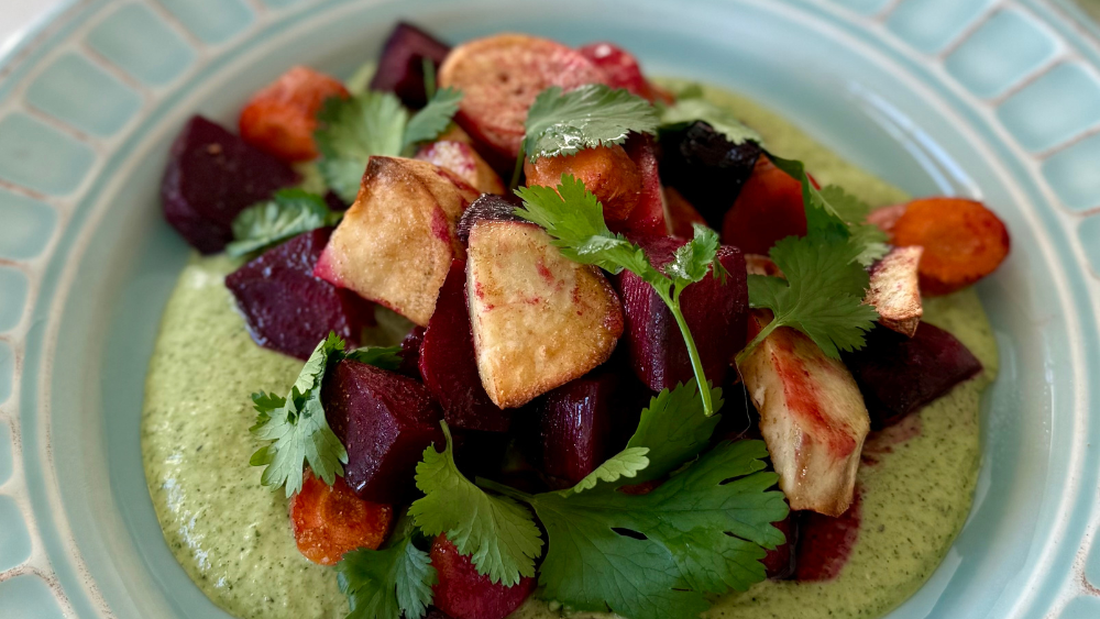 Roasted Root Veggies with Creamy Hemp Cilantro Dip ft. 5MB