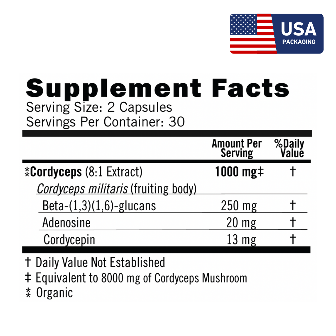Cordyceps (Energize Now) - Organic Cordyceps 8:1 Extract Capsules