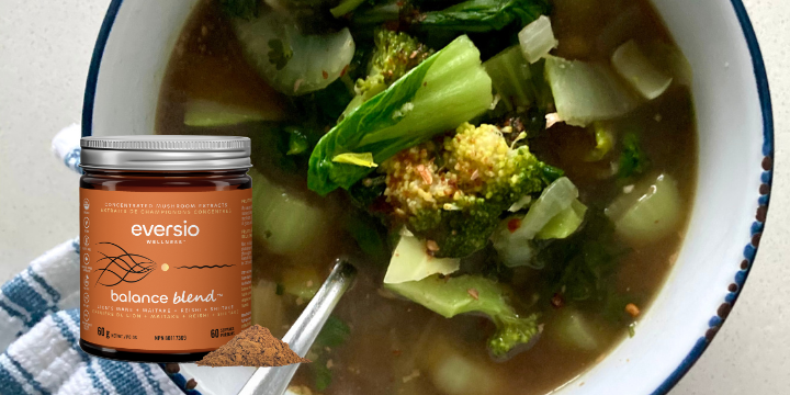 green soup with medicinal mushroom blend
