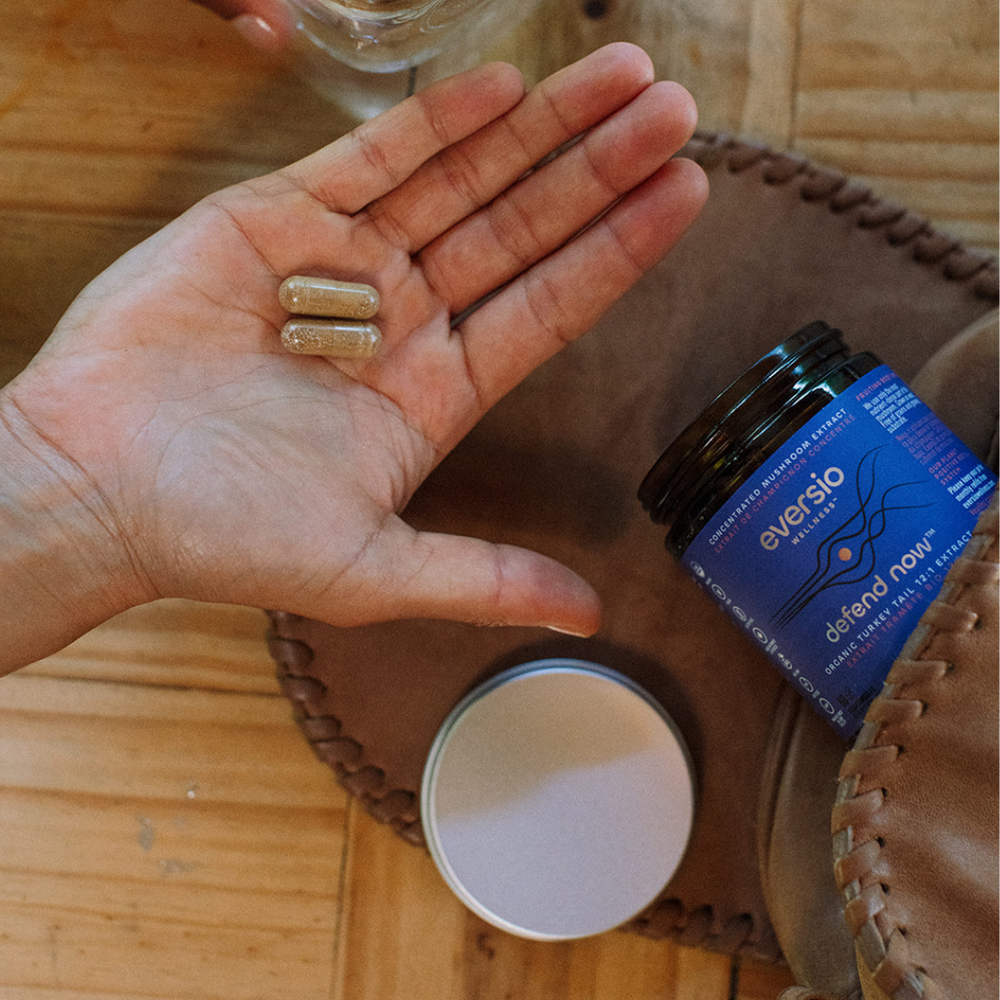 Organic Turkey Tail 12:1 Extract Capsules Lifestyle Image - turkey tail mushroom powder Organic Turkey Tail 12:1 Extract Capsules Lifestyle Image - turkey tail mushroom powder